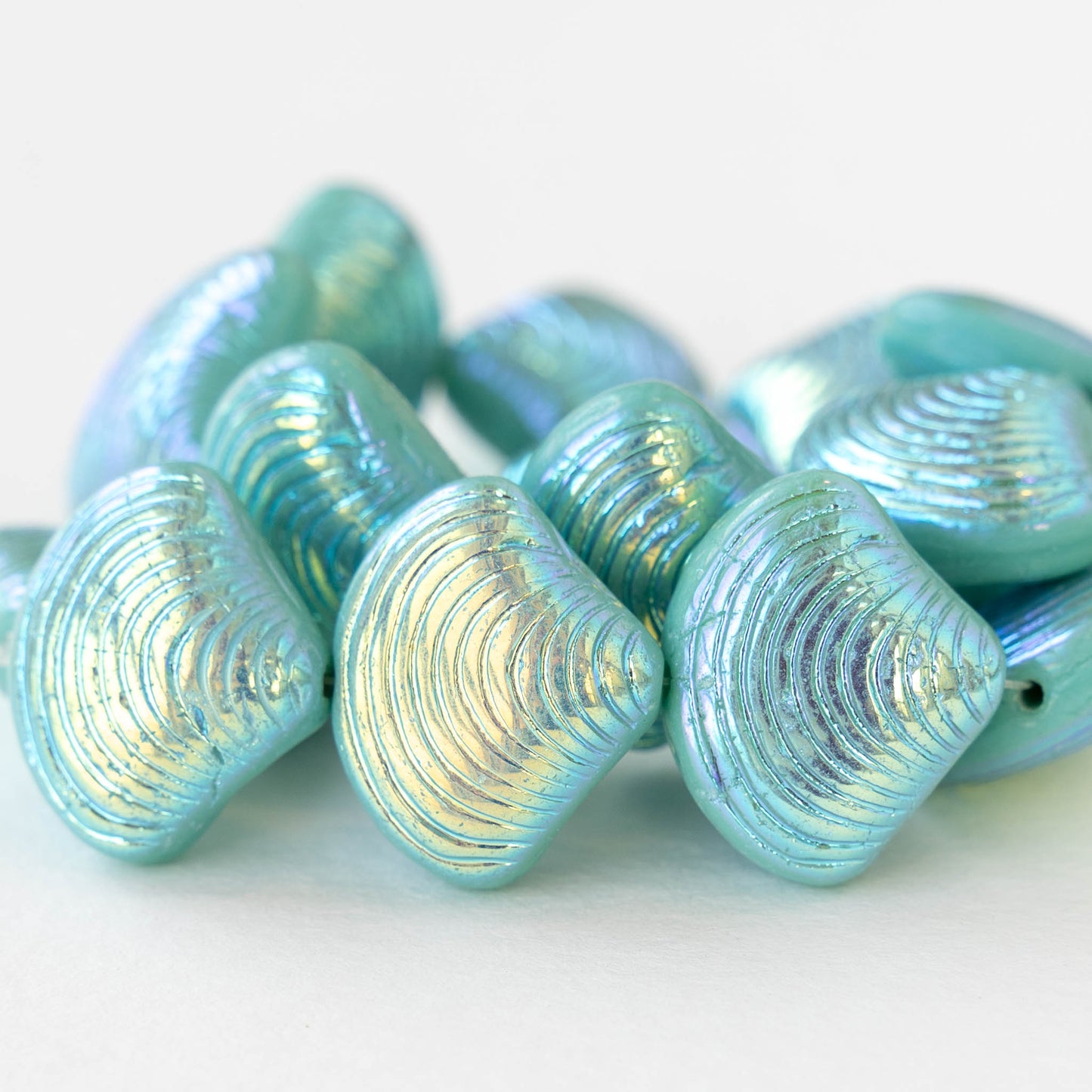 15x18mm Glass Shell Beads - Opaque Seafoam AB - 4 Beads