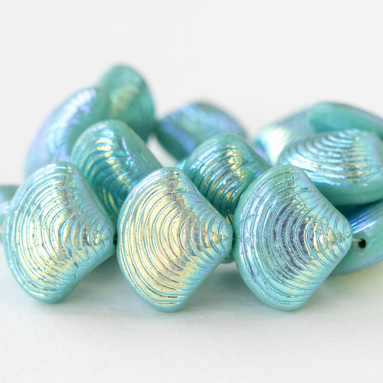 15x18mm Glass Shell Beads - Opaque Seafoam AB - 4 Beads