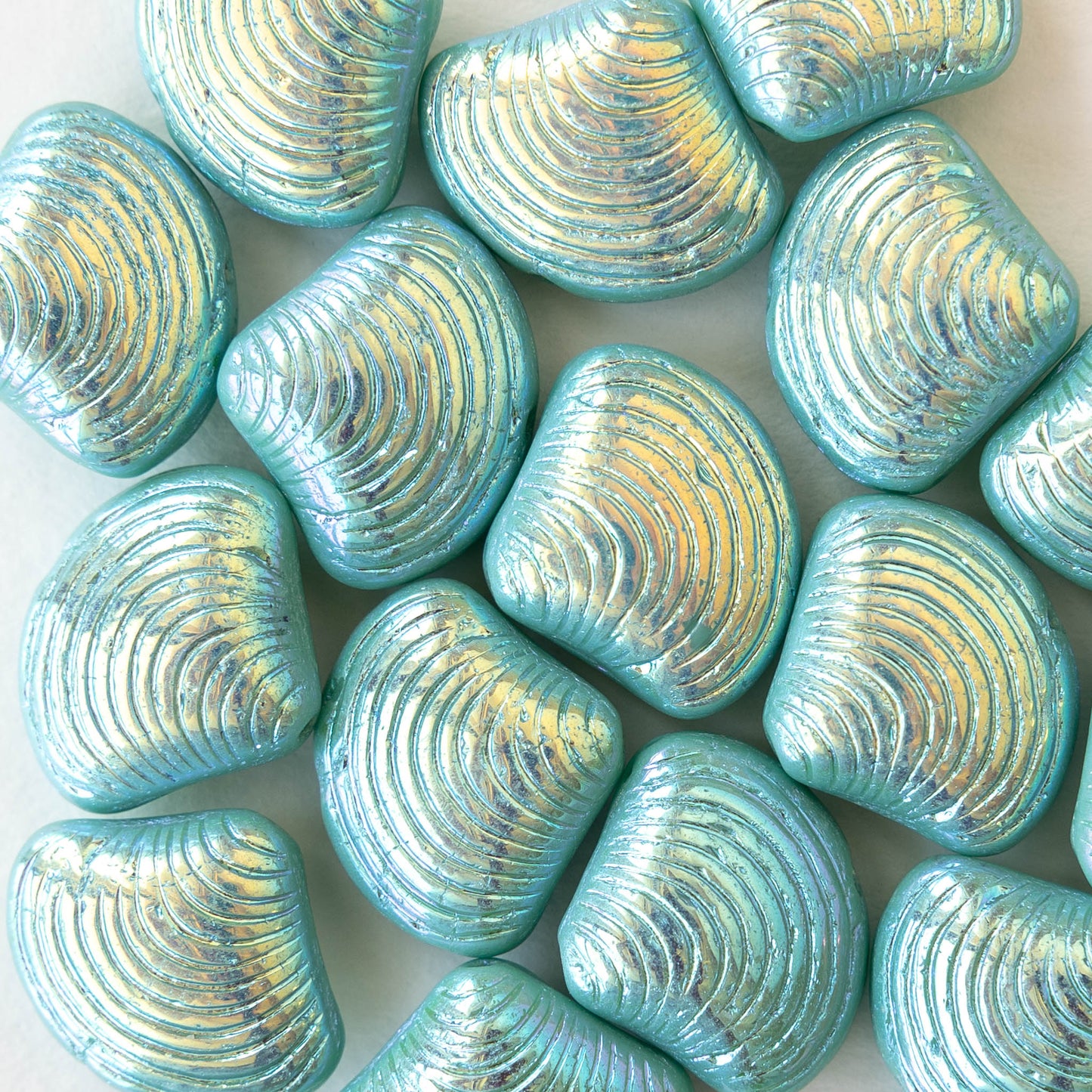 15x18mm Glass Shell Beads - Opaque Seafoam AB - 4 Beads