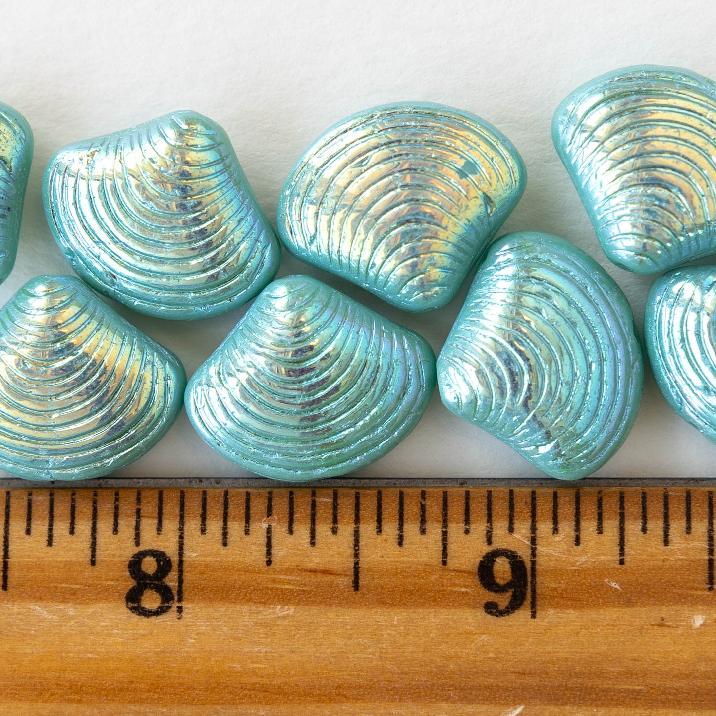 15x18mm Glass Shell Beads - Opaque Seafoam AB - 4 Beads