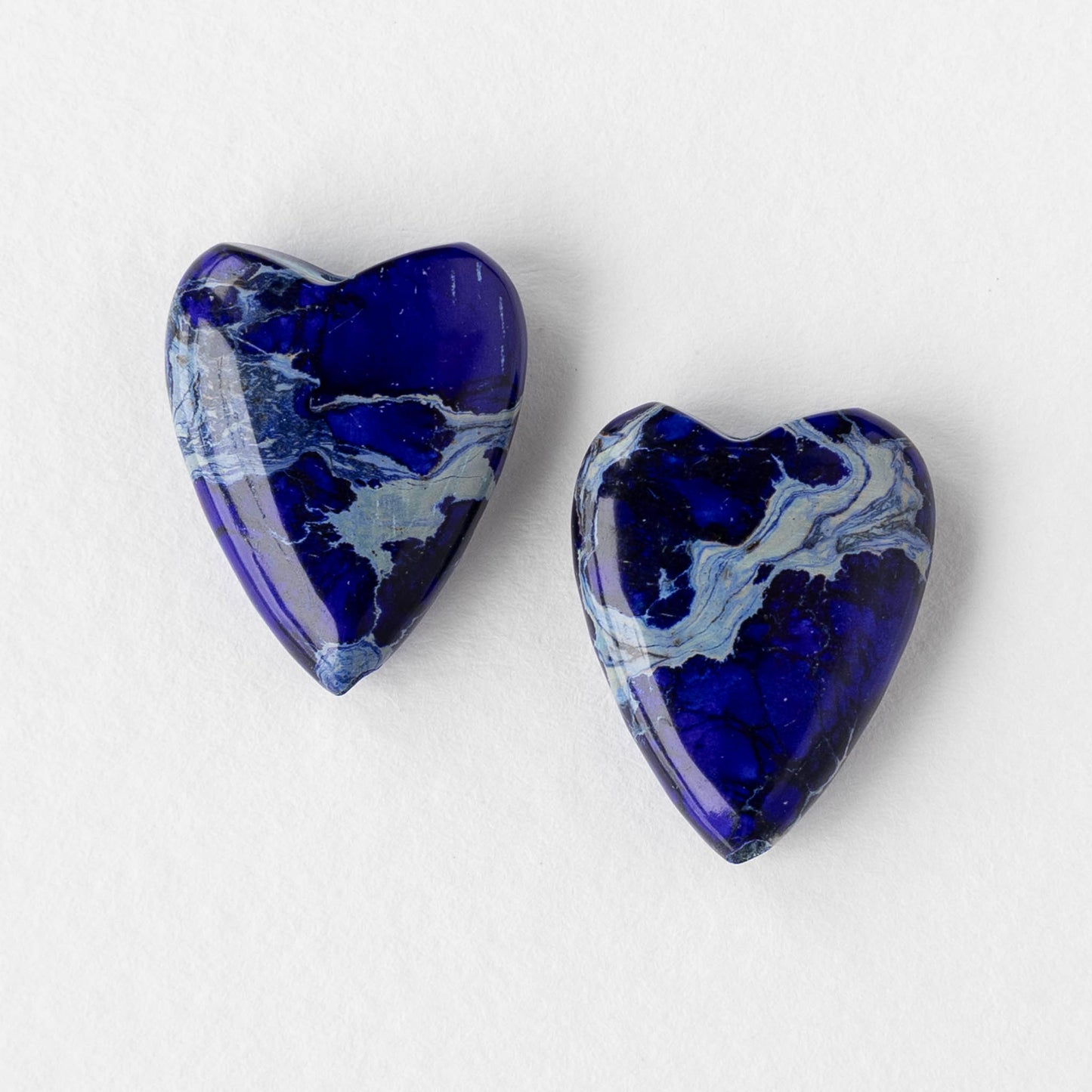 15x20mm Impression Jasper Heart Beads - Cobalt Blue - 2 Beads