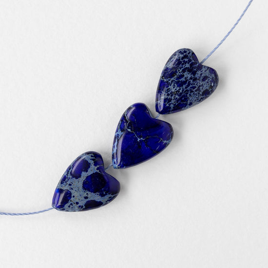 15x20mm Impression Jasper Heart Beads - Cobalt Blue - 2 Beads