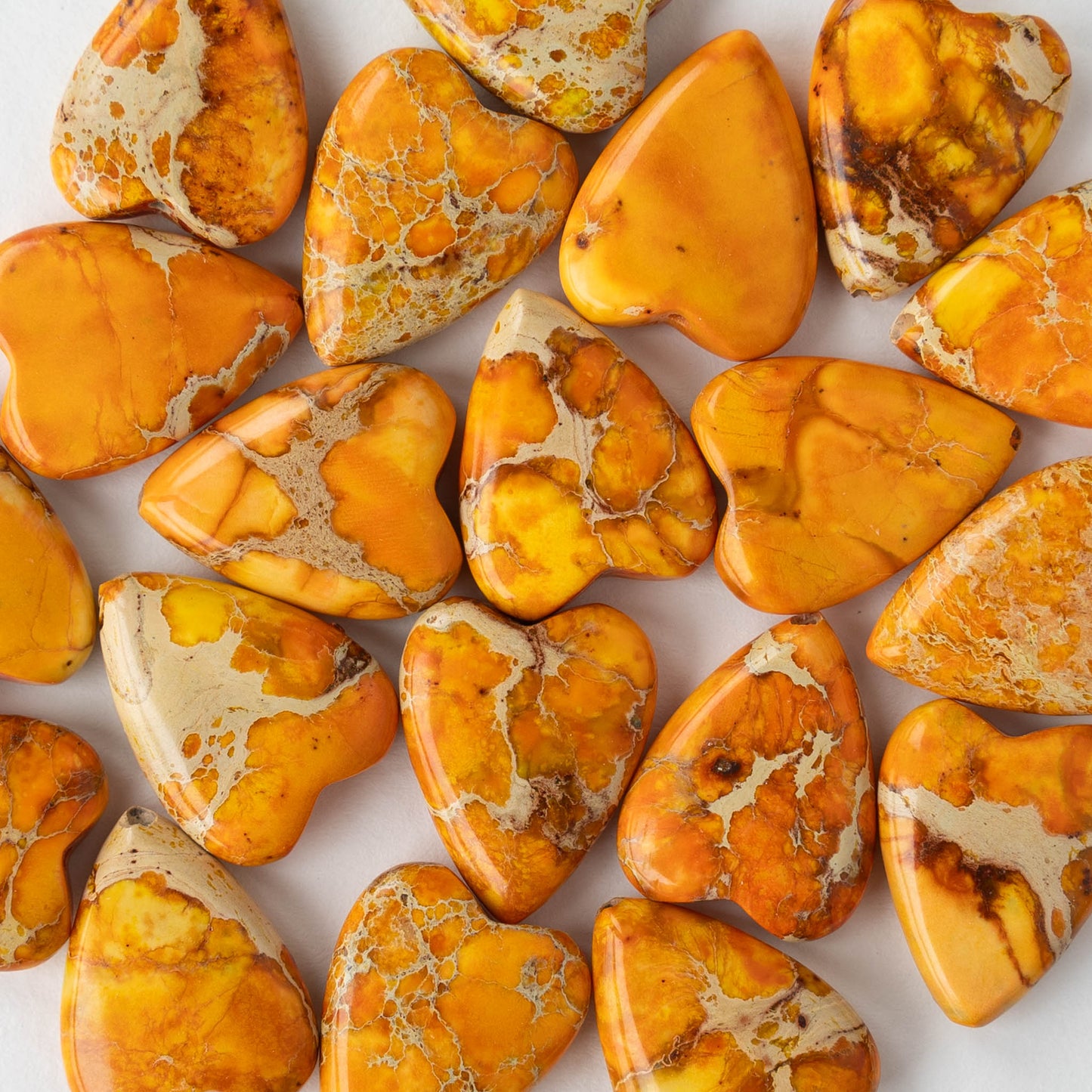 15x20mm Impression Jasper Heart Beads - Light Orange - 2 Beads