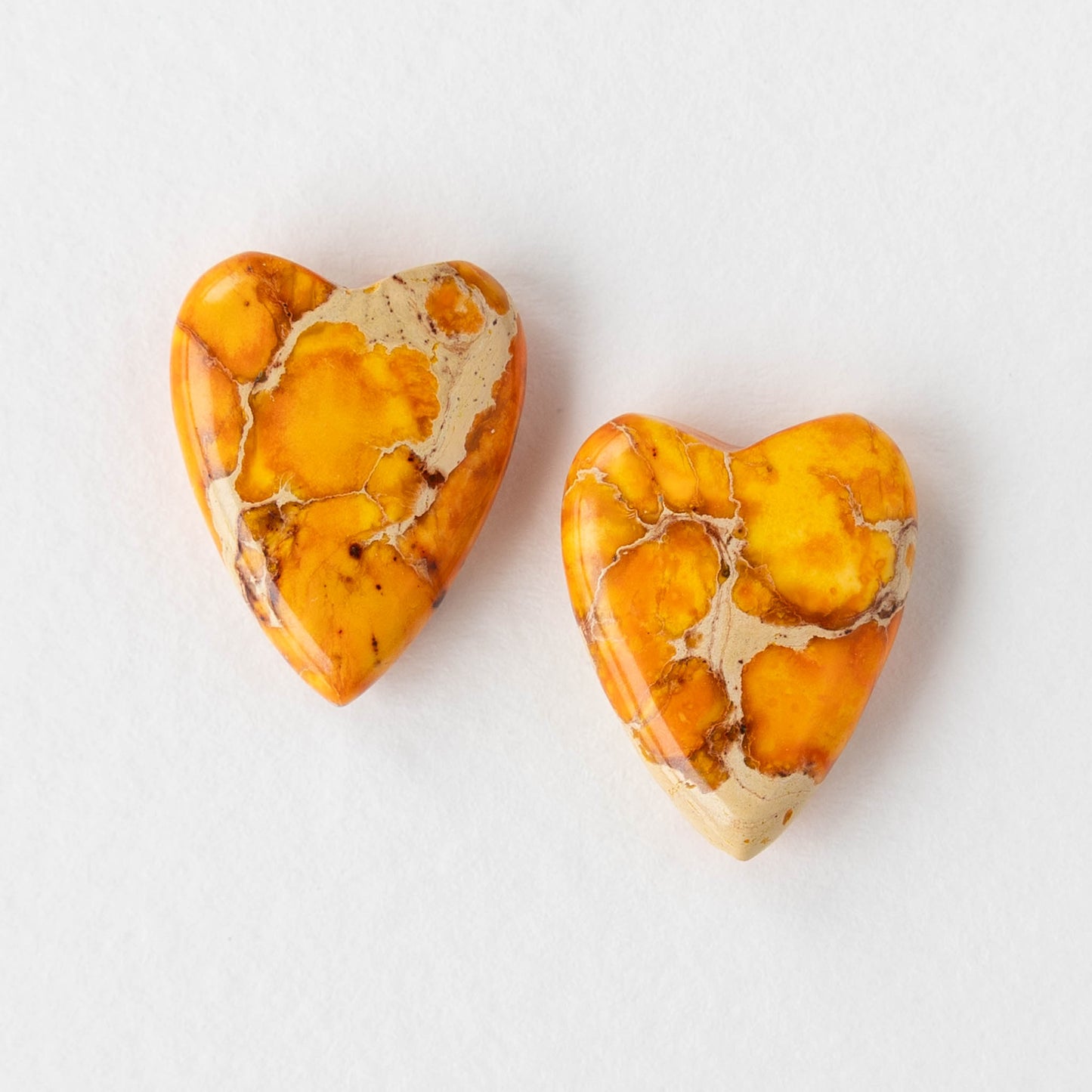 15x20mm Impression Jasper Heart Beads - Light Orange - 2 Beads