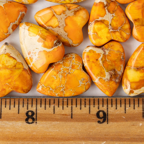 15x20mm Impression Jasper Heart Beads - Light Orange - 2 Beads