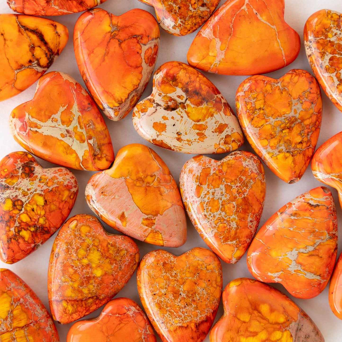 15x20mm Impression Jasper Heart Beads - Orange - 2 Beads