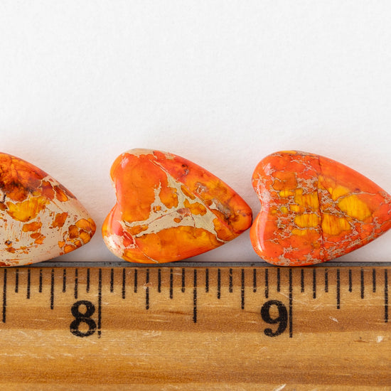 15x20mm Impression Jasper Heart Beads - Orange - 2 Beads