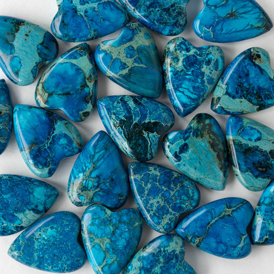 15x20mm Impression Jasper Heart Beads - Turquoise - 2 Beads