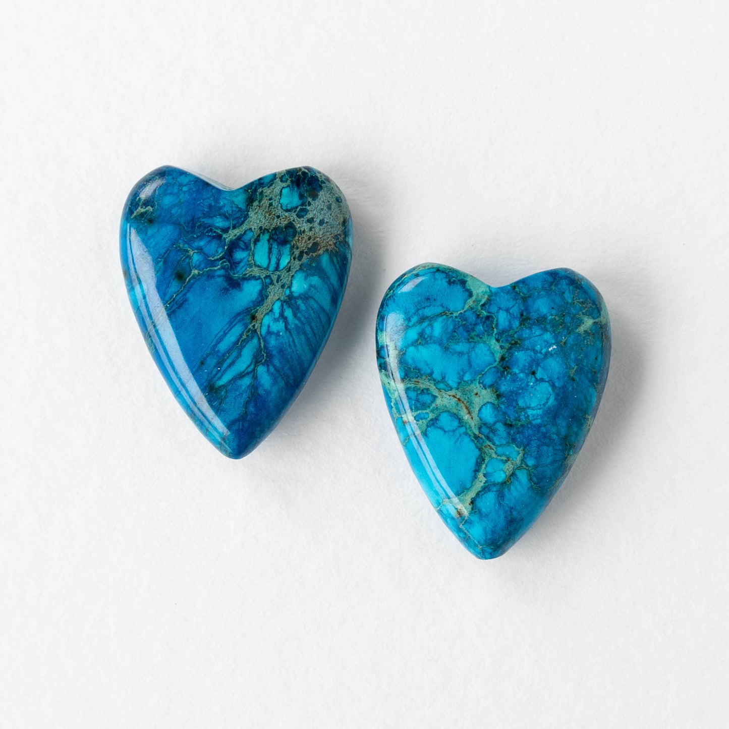 15x20mm Impression Jasper Heart Beads - Turquoise - 2 Beads