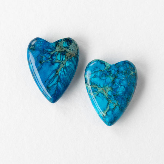 15x20mm Impression Jasper Heart Beads - Turquoise - 2 Beads