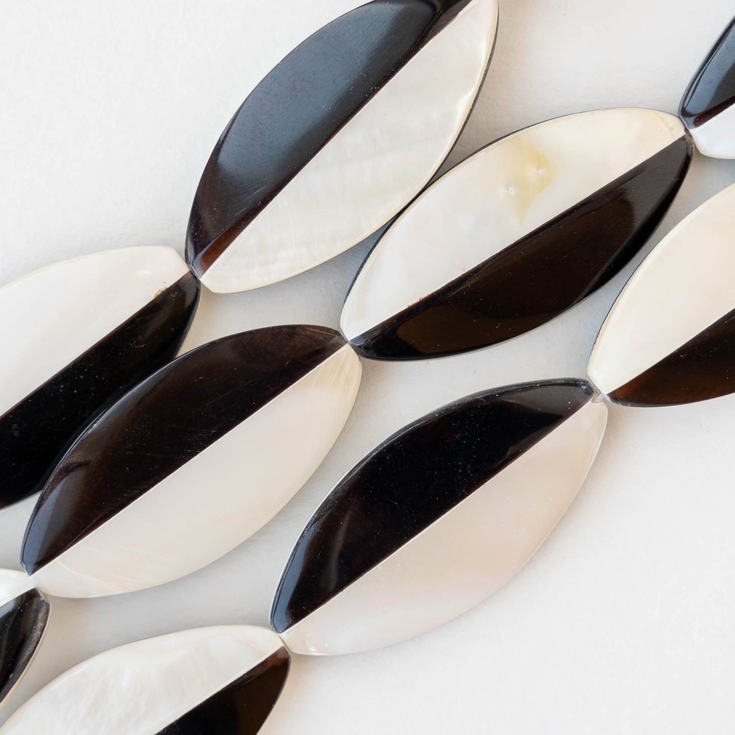 15x31mm Mother of Pearl Pointed Oval - Black and White - 2 beads