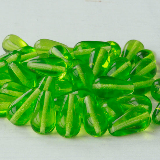 15x8mm Long Drilled Drops - Lime Green - 30 Beads