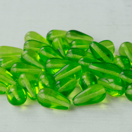 15x8mm Long Drilled Drops - Lime Green - 30 Beads