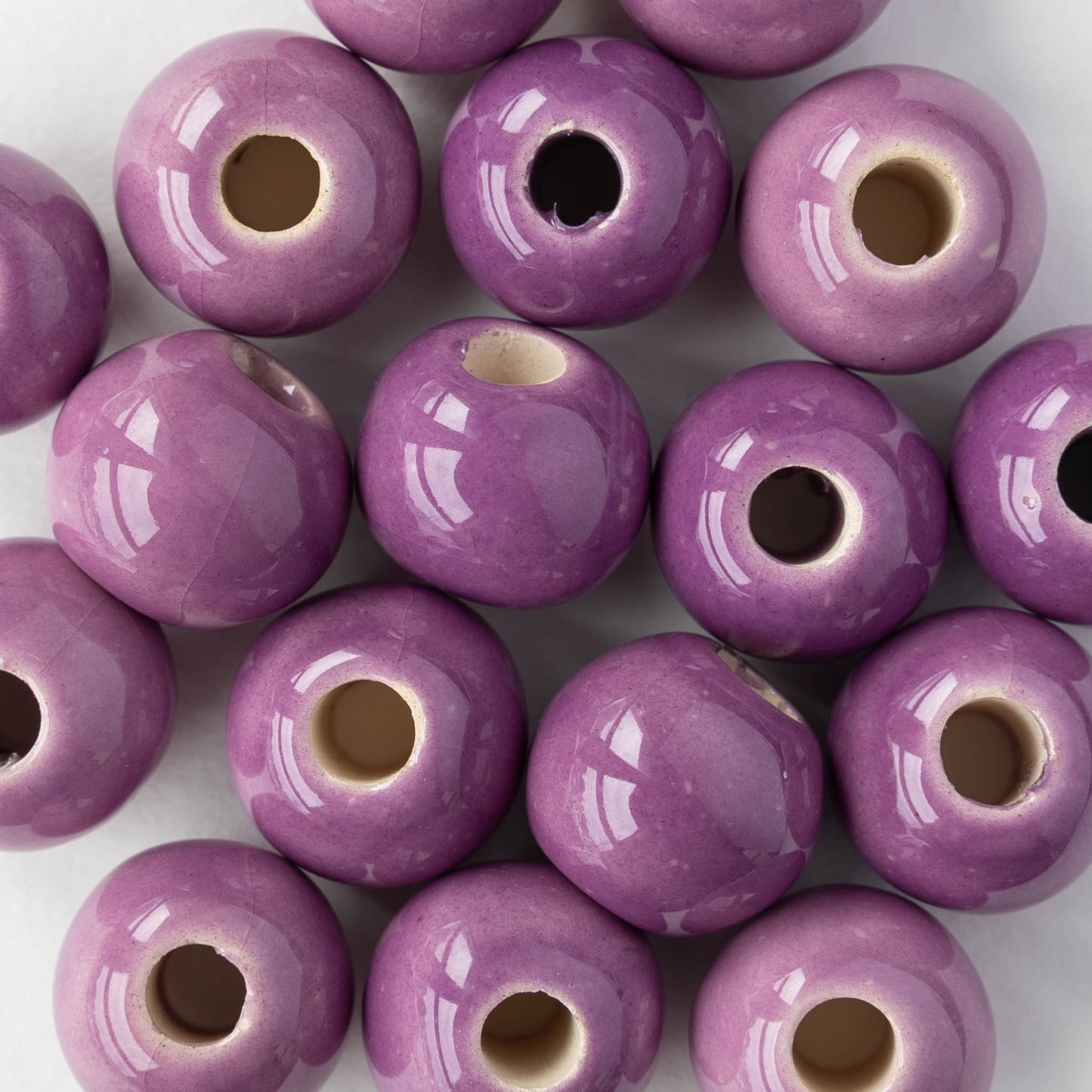 13x16mm Glazed Ceramic Round Beads - Lilac - 4 or 12 beads