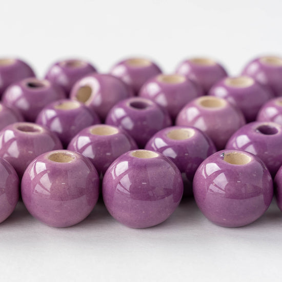 13x16mm Glazed Ceramic Round Beads - Lilac - 4 or 12 beads