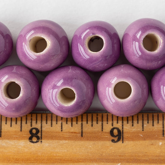 13x16mm Glazed Ceramic Round Beads - Lilac - 4 or 12 beads