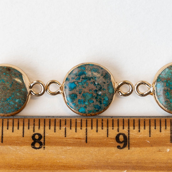 16mm Impression Jasper Coin Connector Link - Turquoise - 1 Piece