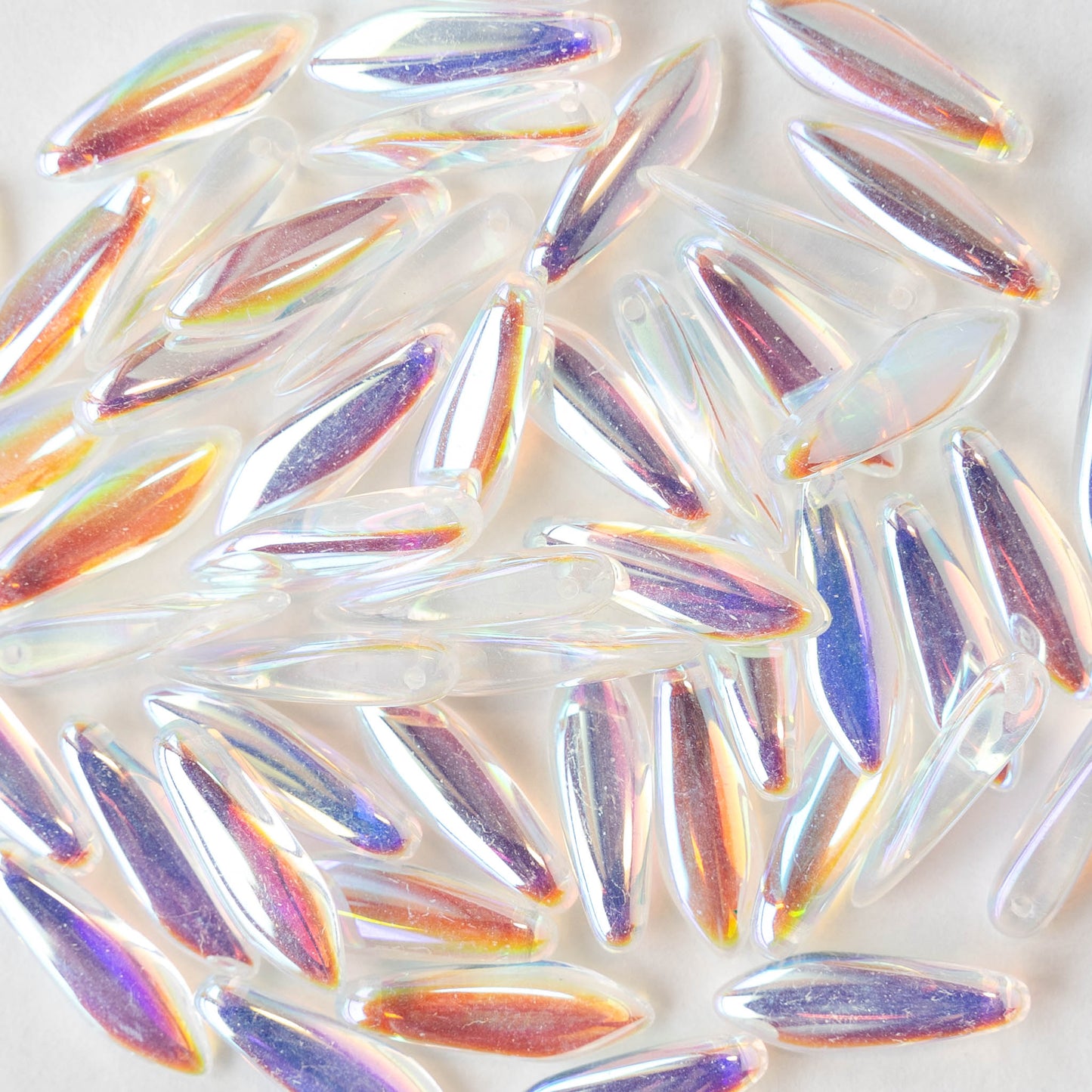 16mm Glass Dagger Beads - Crystal AB - 50 Beads