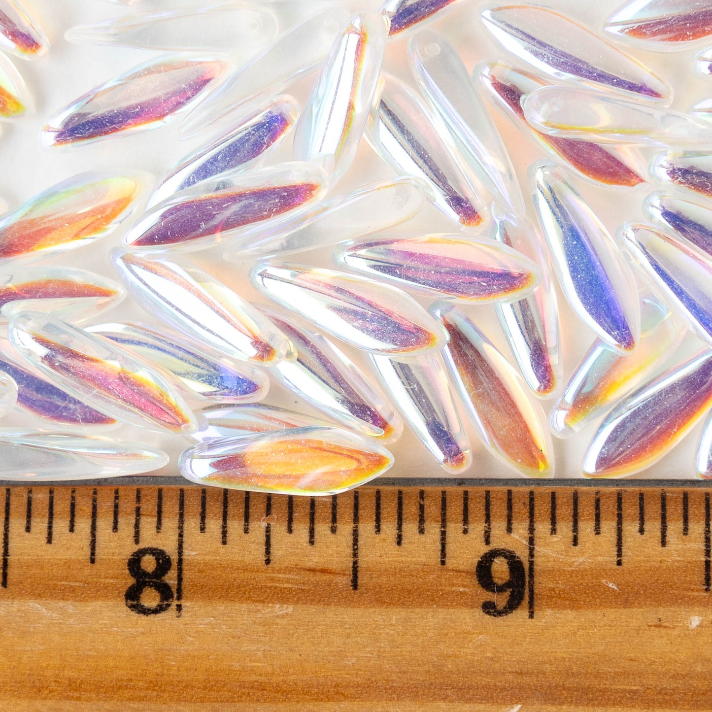 16mm Glass Dagger Beads - Crystal AB - 50 Beads