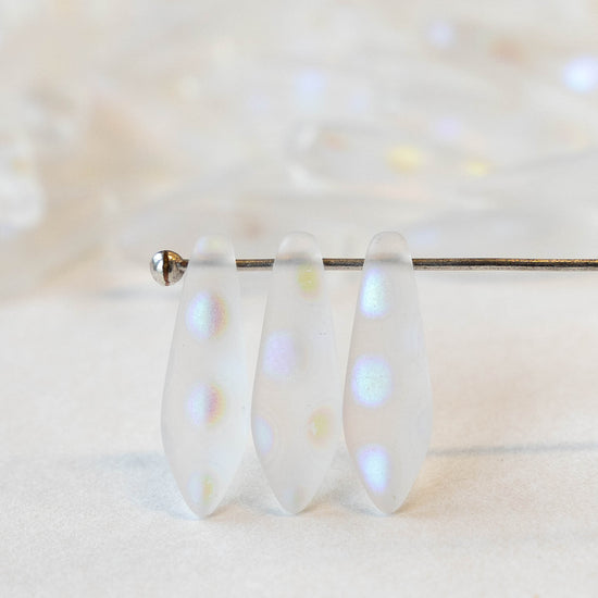 16mm Glass Dagger Beads - Matte Crystal AB Dots - 50