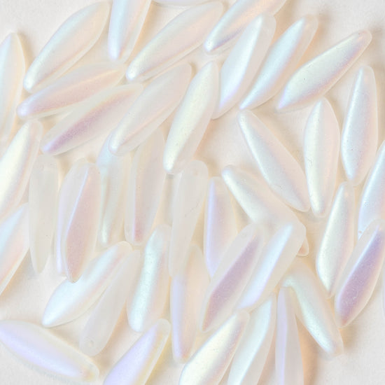 16mm Glass Dagger Beads - Crystal Matte AB - 50 Beads