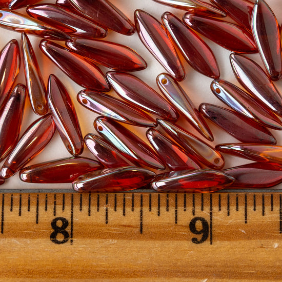 16mm Glass Dagger Beads - Crystal Apricot Luster - 50 Beads