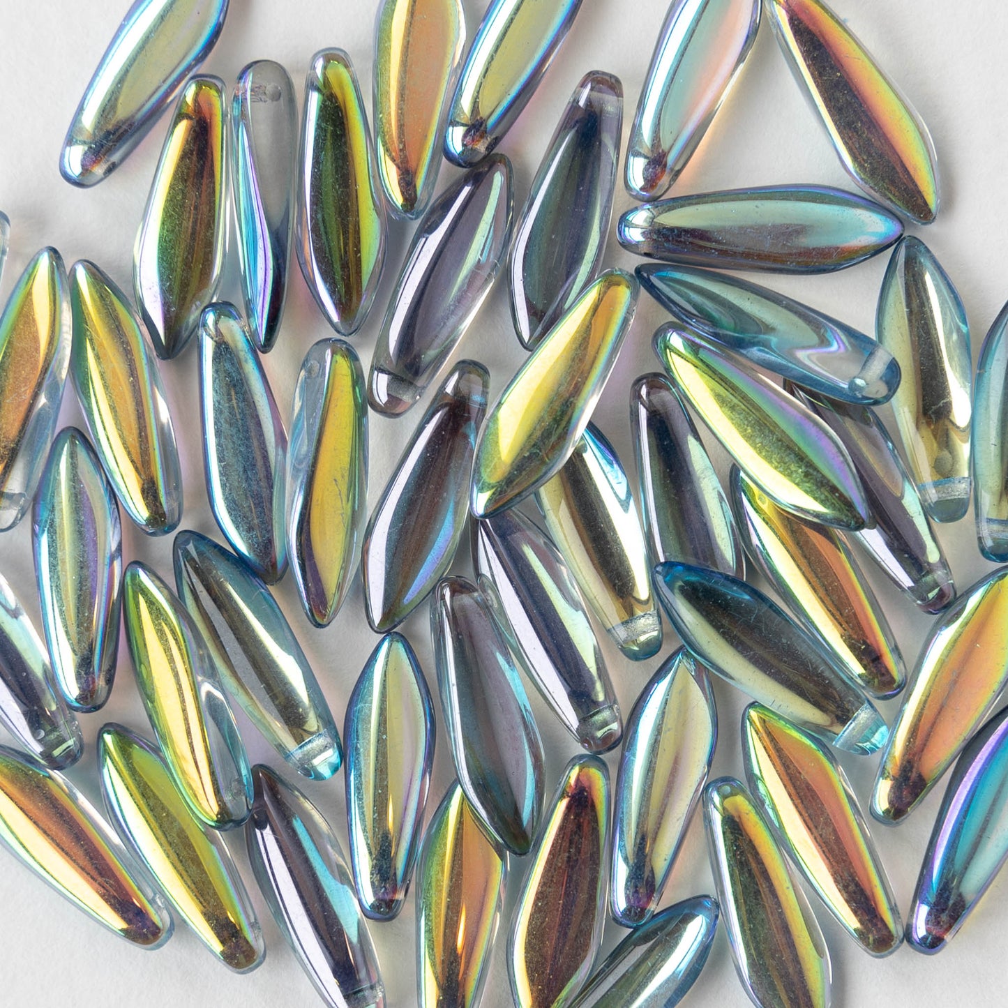 16mm Glass Dagger Beads - Crystal Blue Rainbow - 50