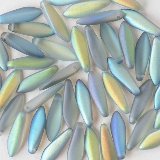 16mm Glass Dagger Beads - Matte Crystal Blue Rainbow - 50