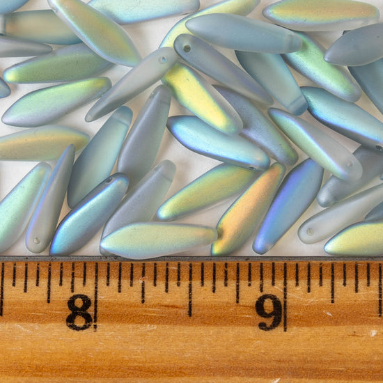 16mm Glass Dagger Beads - Matte Crystal Blue Rainbow - 50