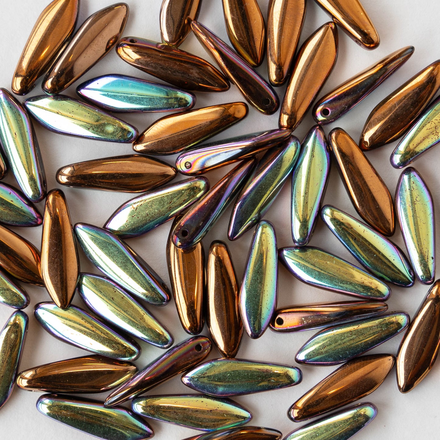 16mm Glass Dagger Beads - Metallic Bronze Iris - 50 Beads