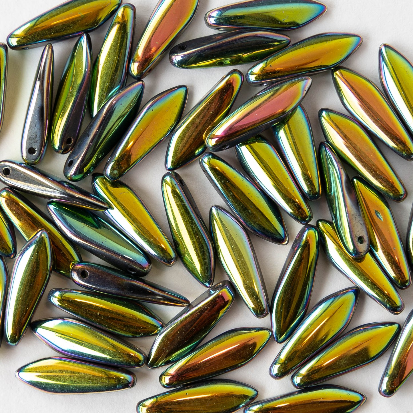 16mm Glass Dagger Beads - Crystal Vitrail - 50 Beads