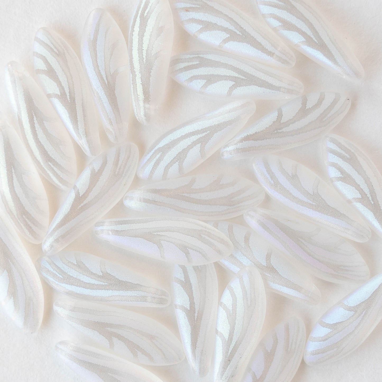 16mm Glass Dagger Beads - Matte Crystal AB Laser Etched  - 25 Beads