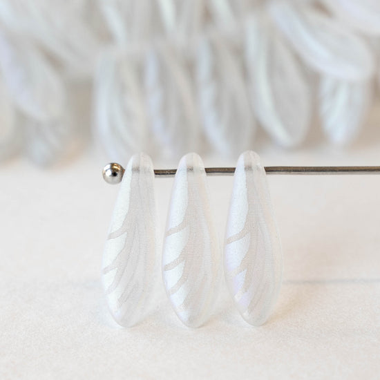 16mm Glass Dagger Beads - Matte Crystal AB Laser Etched  - 25 Beads