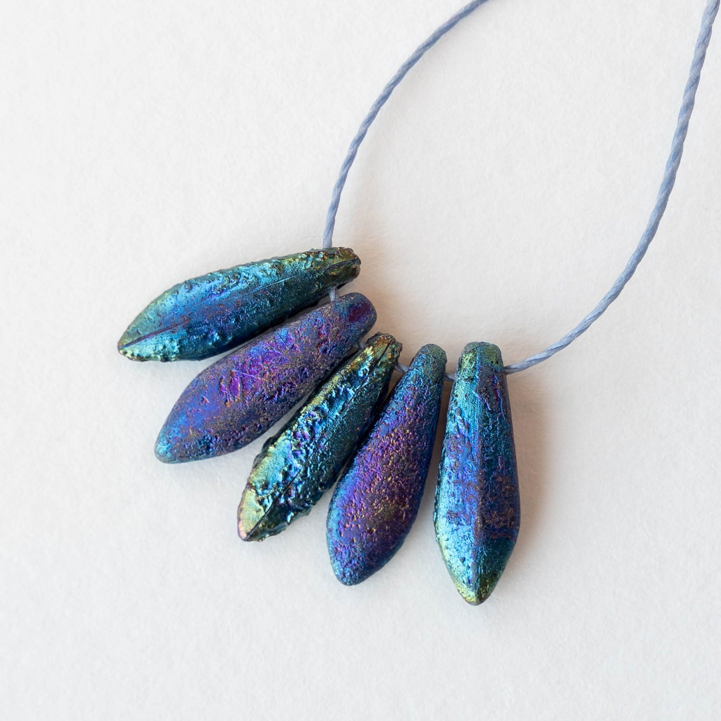 16mm Glass Dagger Beads - Etched Purple Iris  - 25 Beads