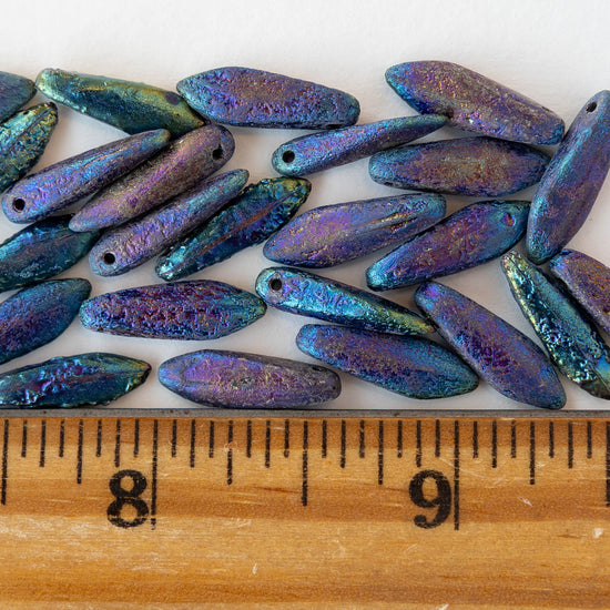 16mm Glass Dagger Beads - Etched Purple Iris  - 25 Beads