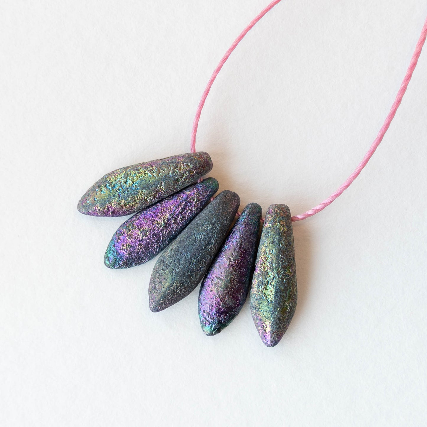 16mm Glass Dagger Beads - Etched Blue Iris  - 25 Beads