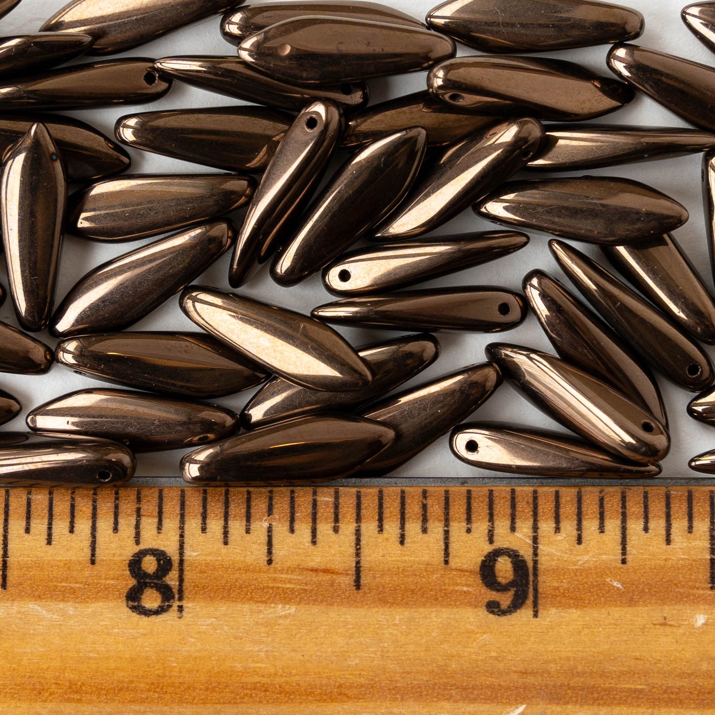 16mm Glass Dagger Beads - Opaque Black Bronze - 50 Beads