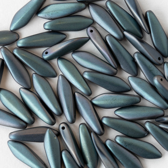 16mm Glass Dagger Beads - Opaque Jet Celsian Matte - 50 Beads