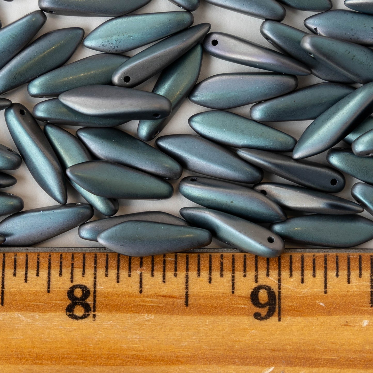 16mm Glass Dagger Beads - Opaque Jet Celsian Matte - 50 Beads