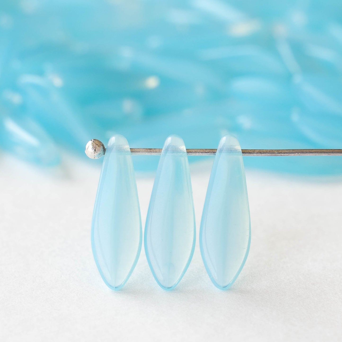 16mm Glass Dagger Beads - Opaline Light Blue - 25 or 50 beads
