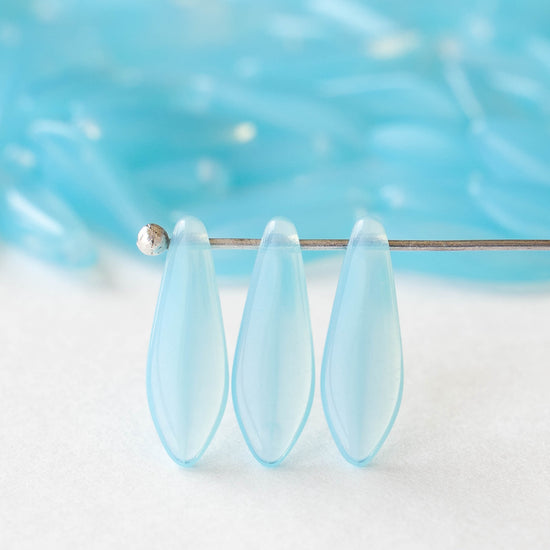 16mm Glass Dagger Beads - Opaline Light Blue - 25 or 50 beads
