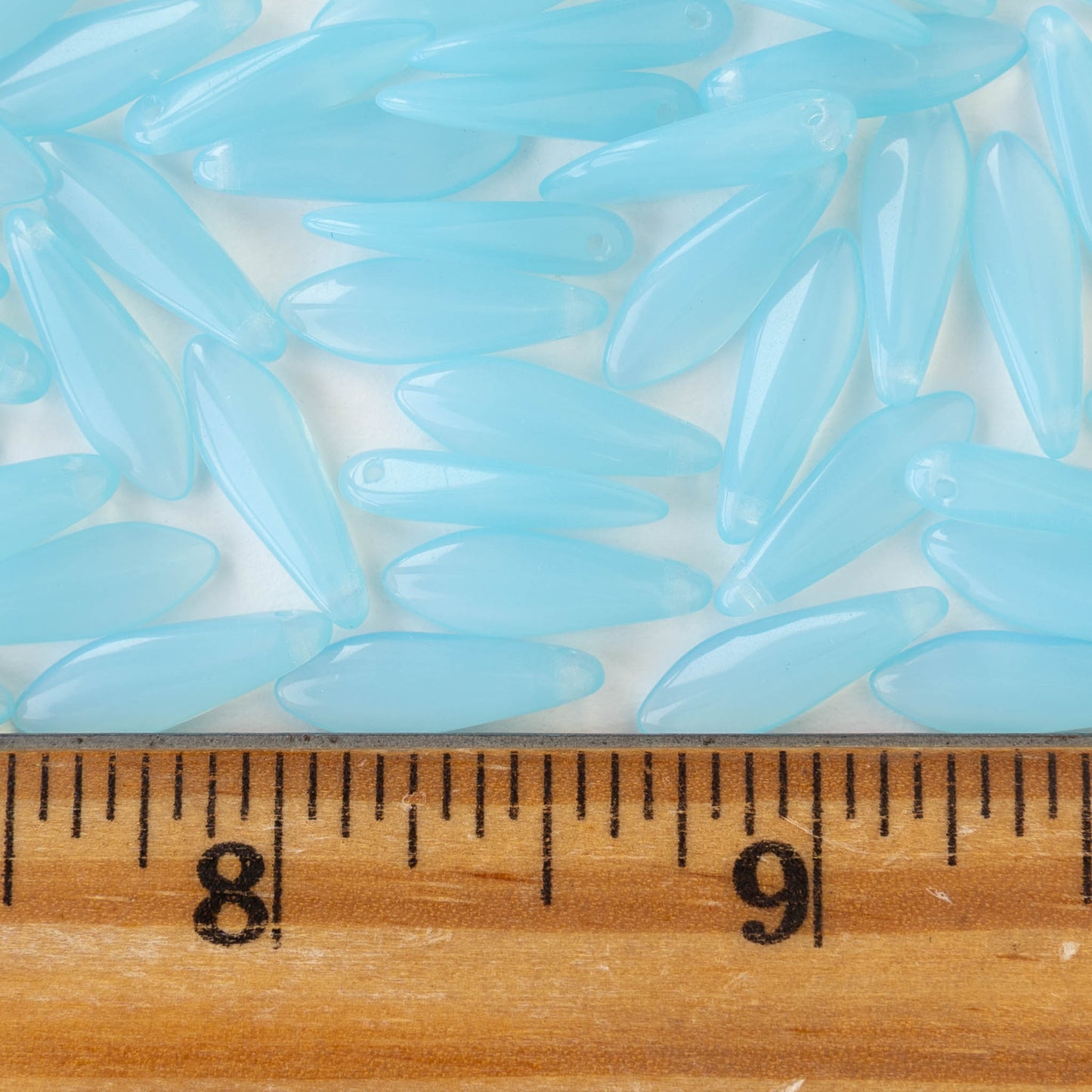 16mm Glass Dagger Beads - Opaline Light Blue - 25 or 50 beads