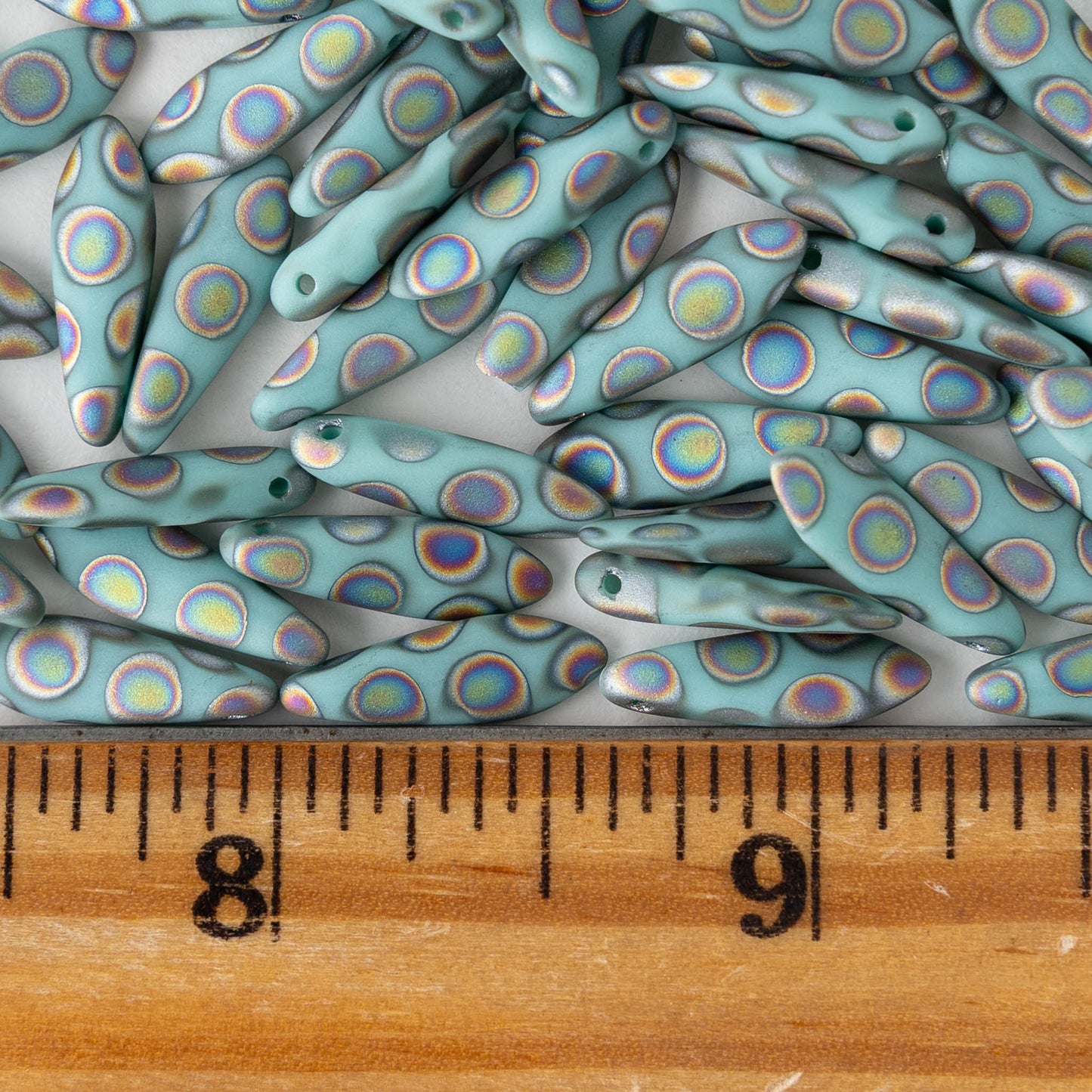 16mm Glass Dagger Beads - Opaque Light Aqua Blue Peacock - 25 or 50 beads