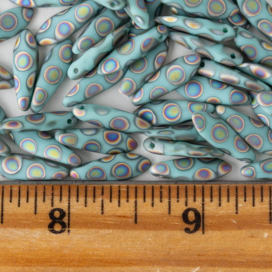 16mm Glass Dagger Beads - Opaque Light Aqua Blue Peacock - 25 or 50 beads