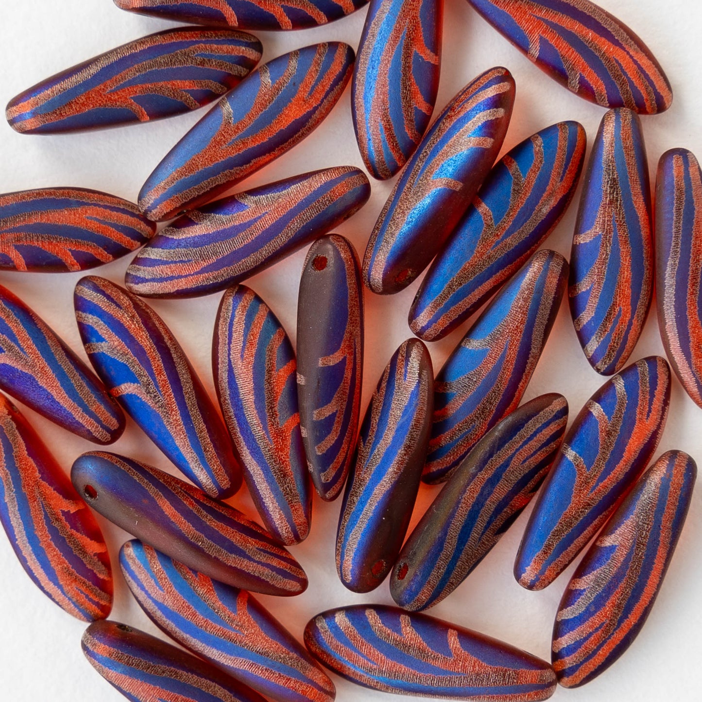 16mm Glass Dagger Beads - Orange Matte with Purple  - 25