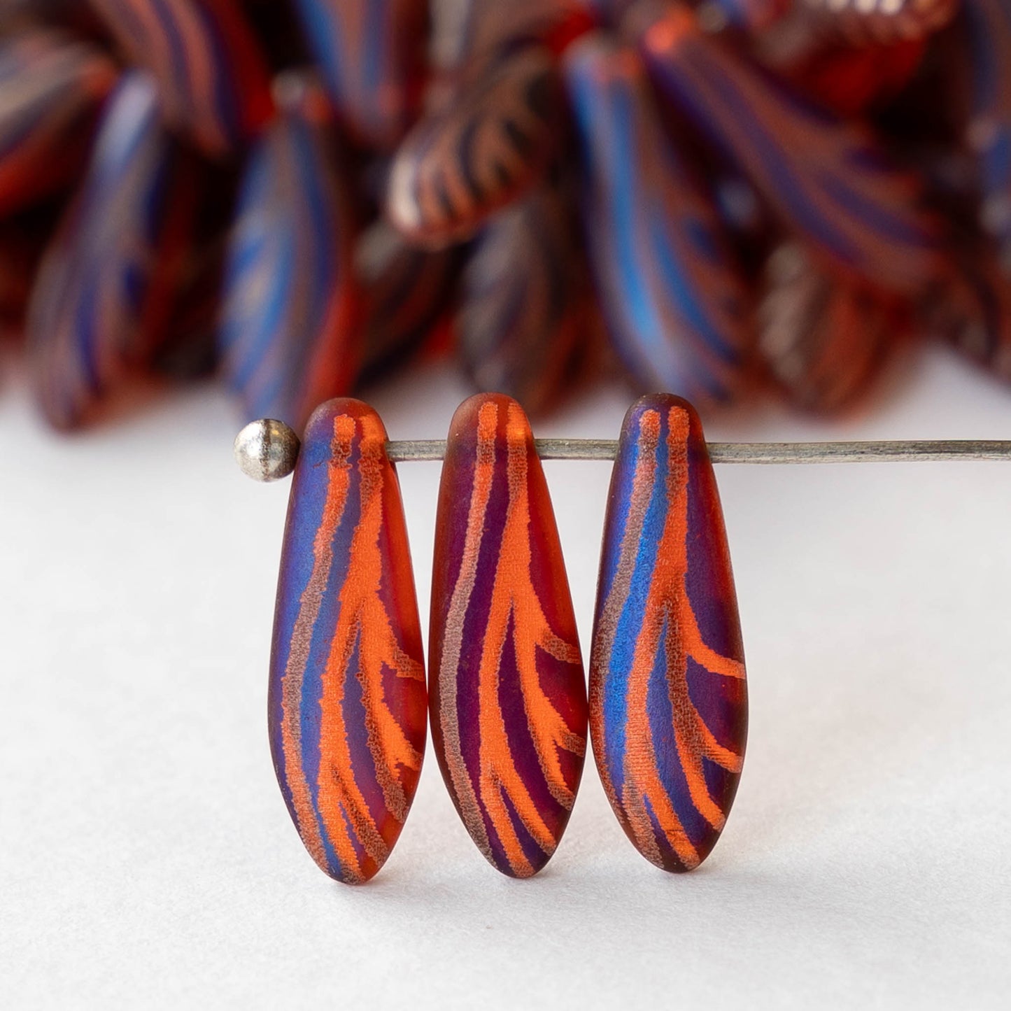 16mm Glass Dagger Beads - Orange Matte with Purple  - 25