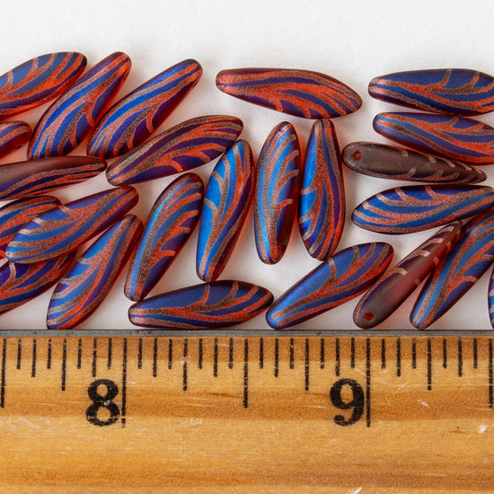 16mm Glass Dagger Beads - Orange Matte with Purple  - 25