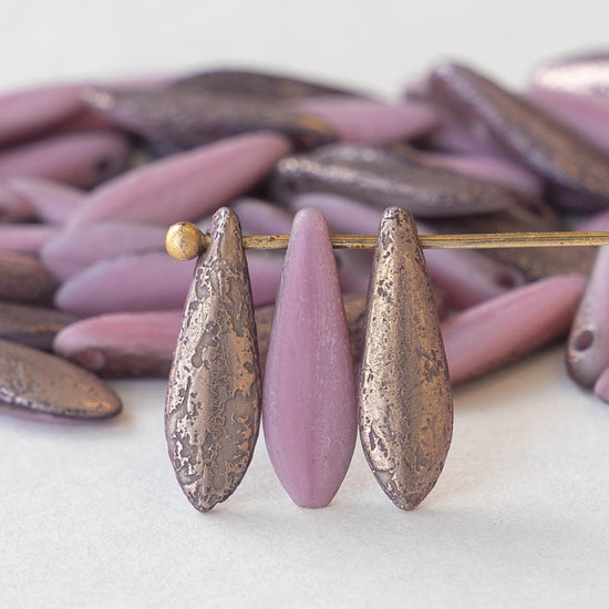 16mm Dagger Beads - Etched Pink with Bronze  - 50 beads
