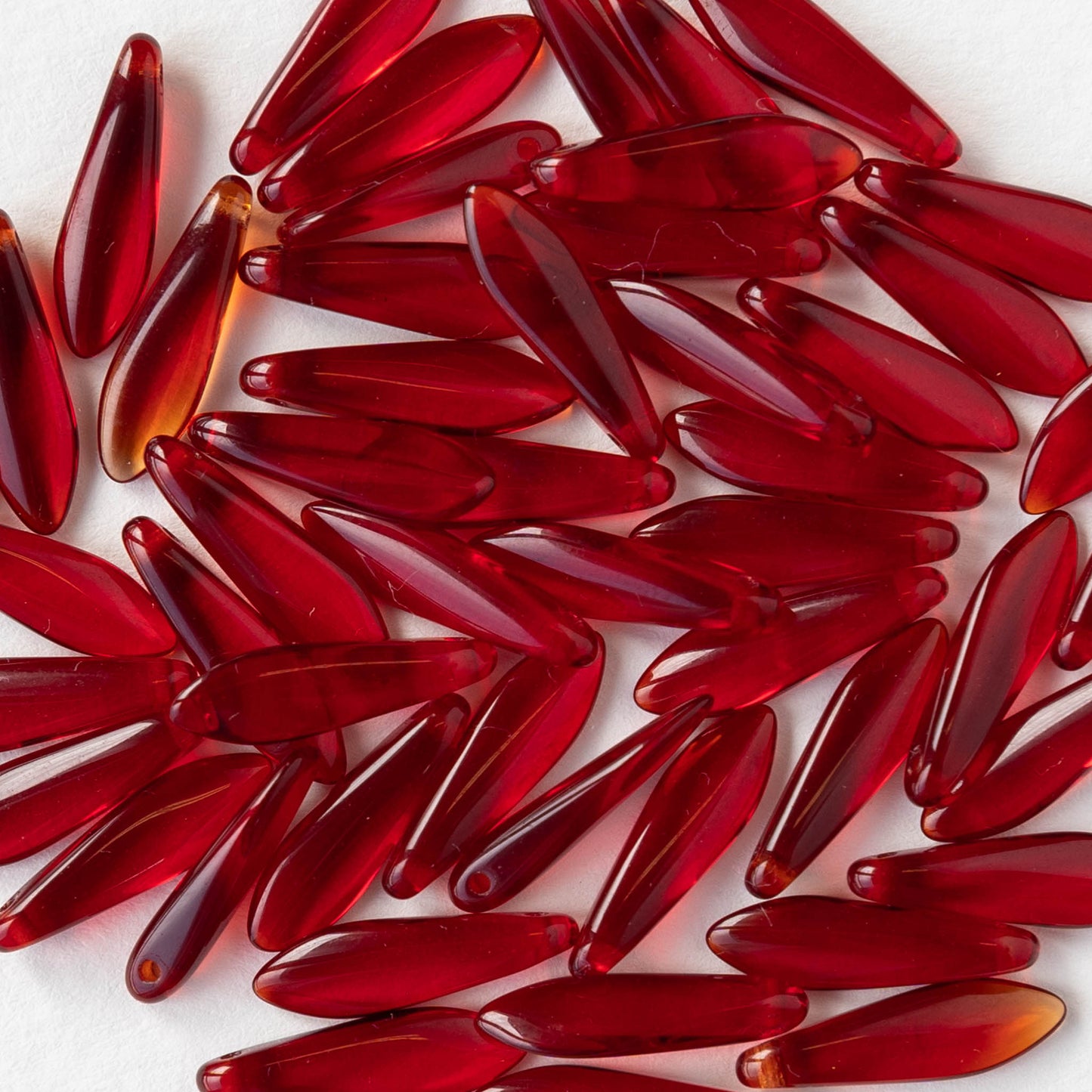 16mm Glass Dagger Beads - Transparent Ruby Red - 50 beads