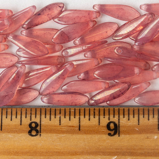 16mm Glass Dagger Beads - Transparent Rosaline - 50 beads